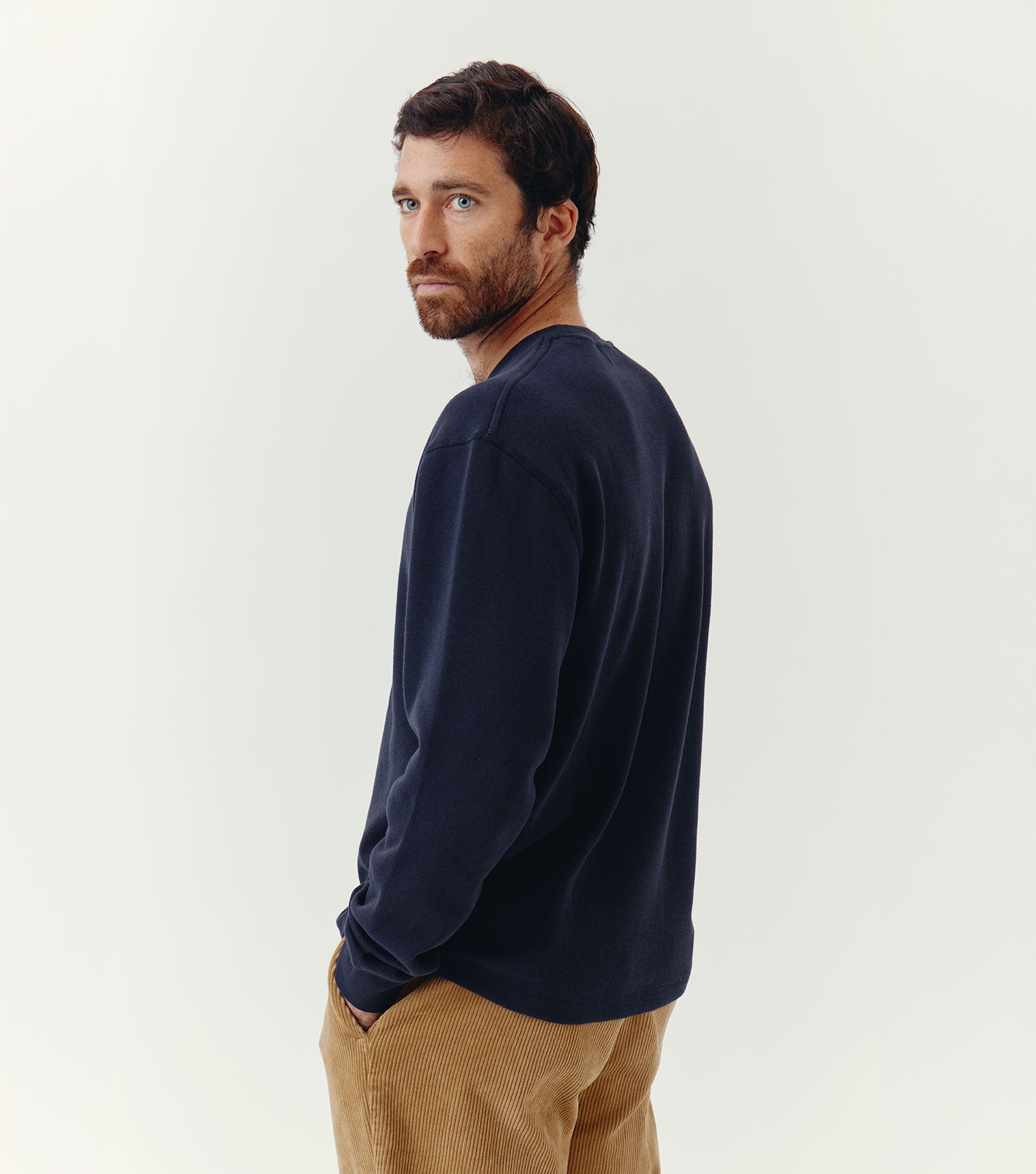 Crew Neck Ribbed Triangle Sweatshirt Navy - BLAW