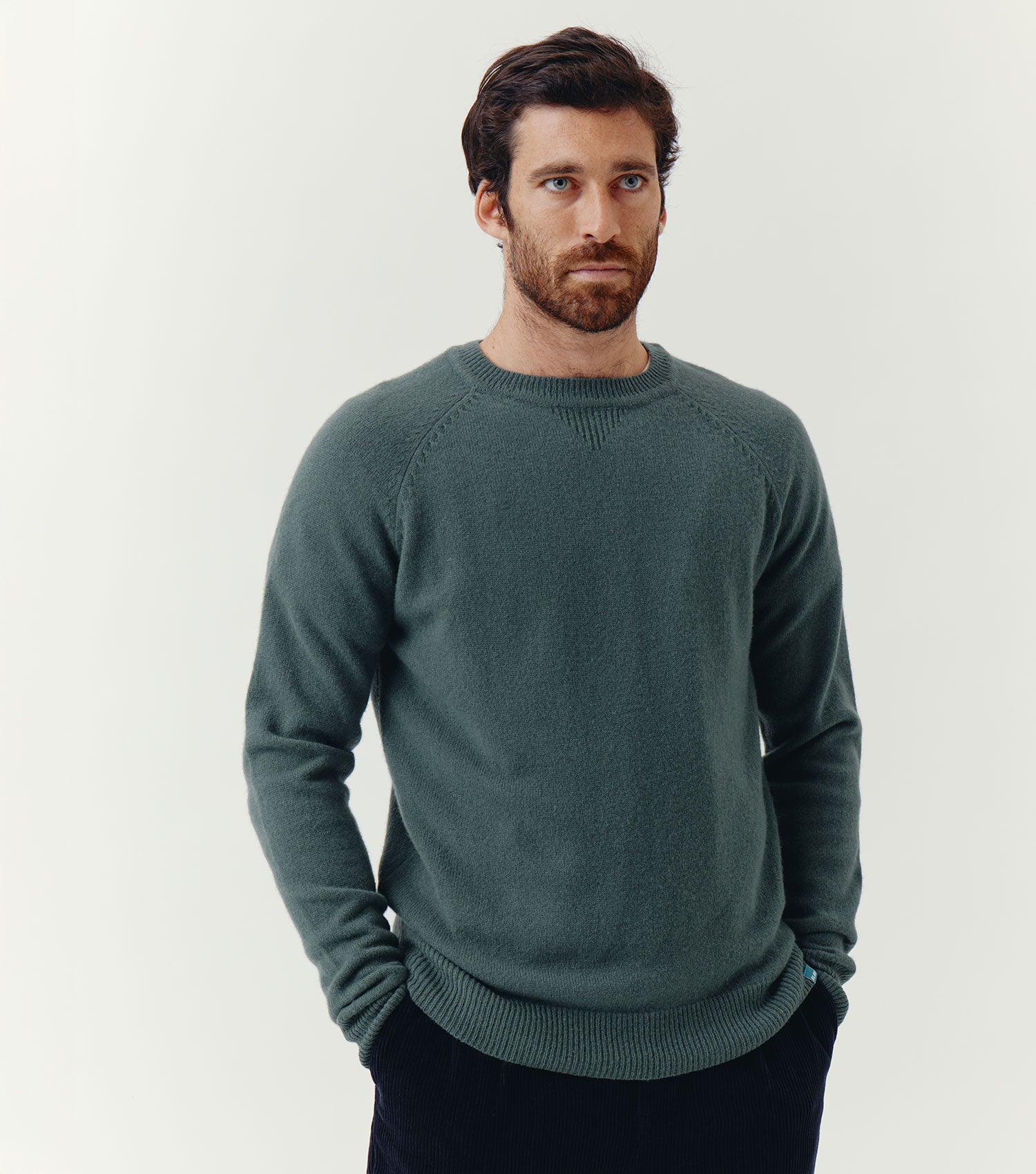 100% Wool Crew Neck Sweater Green - BLAW