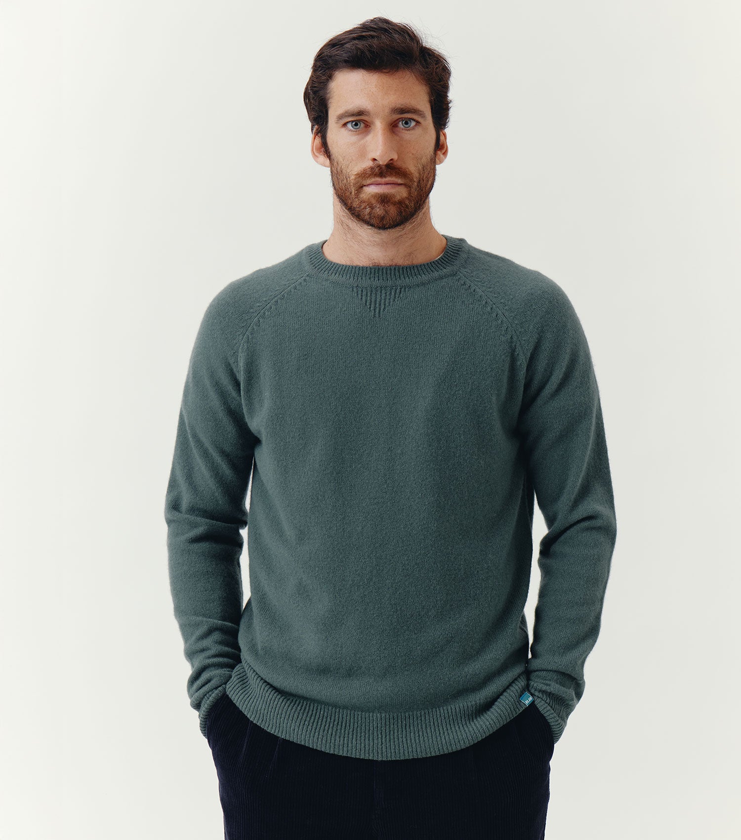 100% Wool Crew Neck Sweater Green - BLAW