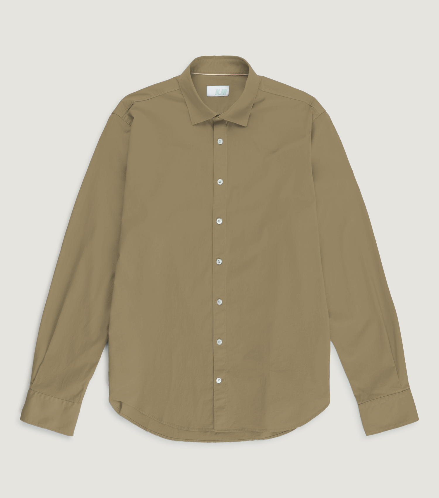 Garment Dye Popelin Stretch Spread Collar Shirt Army - BLAW