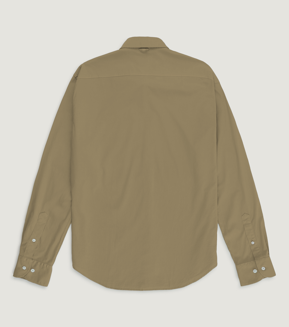 Garment Dye Popelin Stretch Spread Collar Shirt Army - BLAW