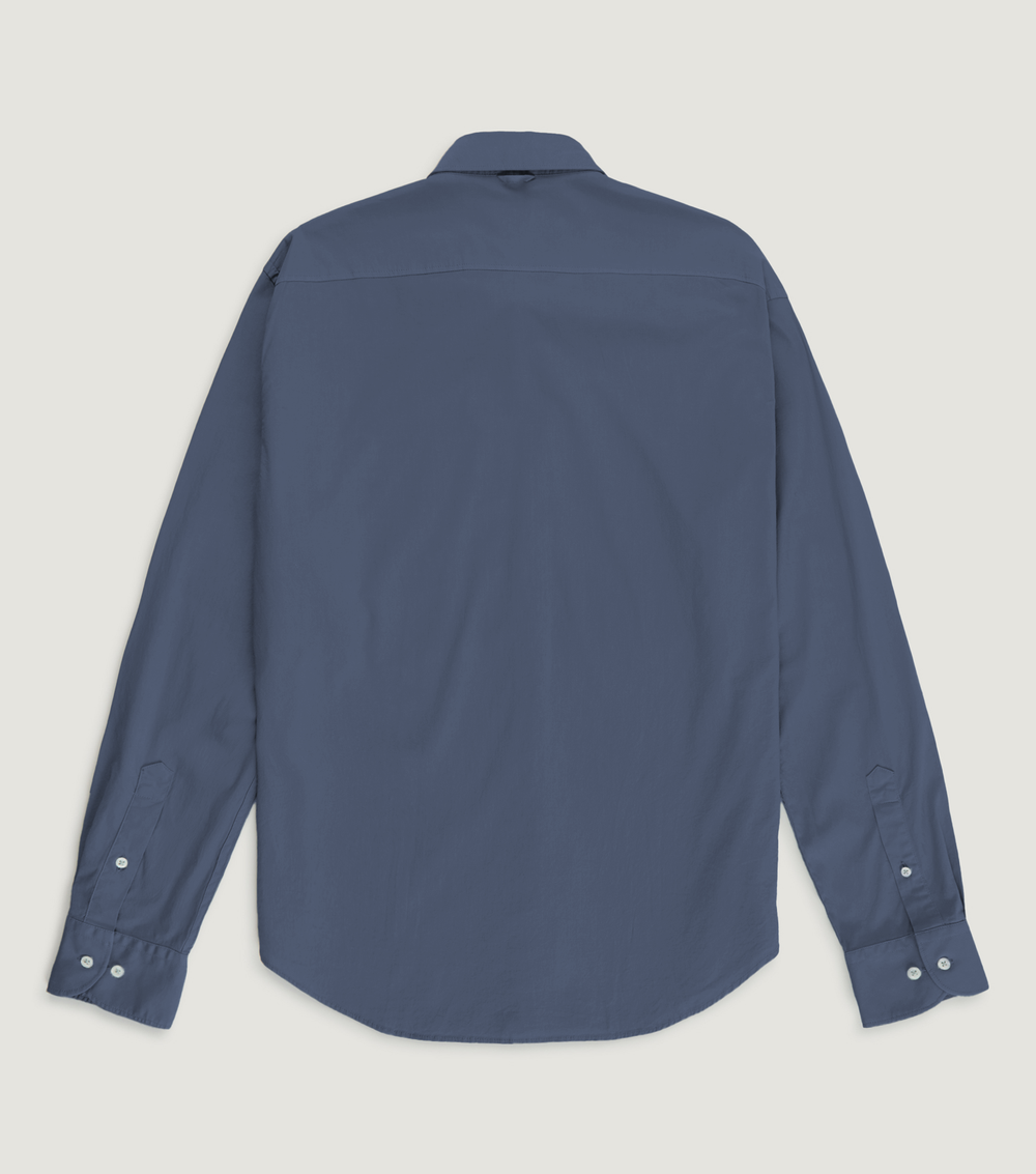Garment Dye Popelin Stretch Spread Collar Shirt Blue - BLAW