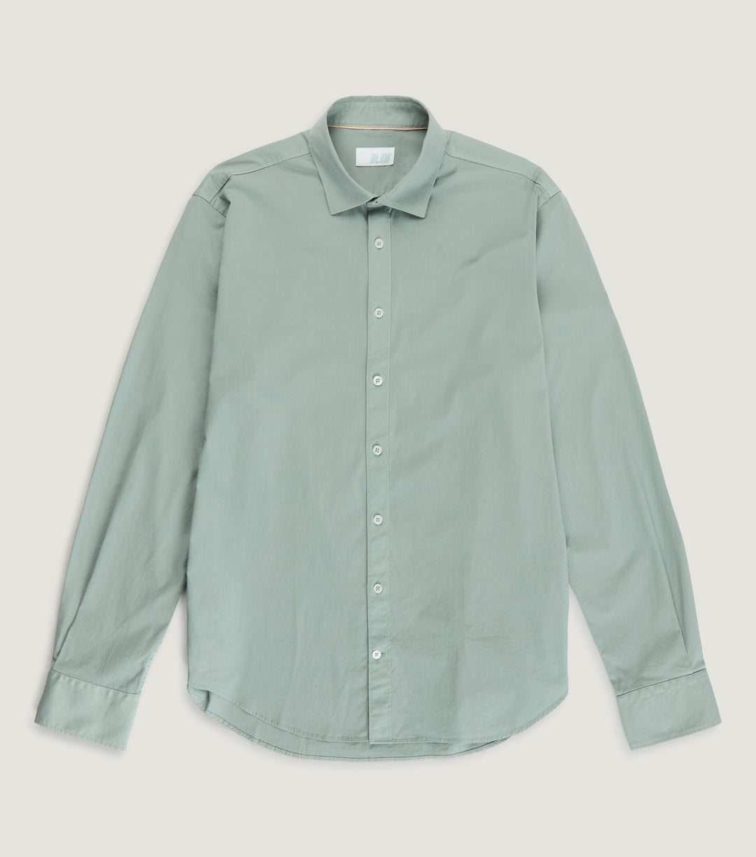 Garment Dye Popelin Stretch Spread Collar Shirt Sage - BLAW