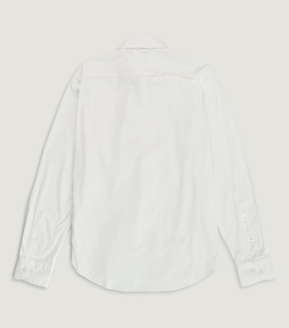Garment Dye Popelin Stretch Spread Collar Shirt White - BLAW