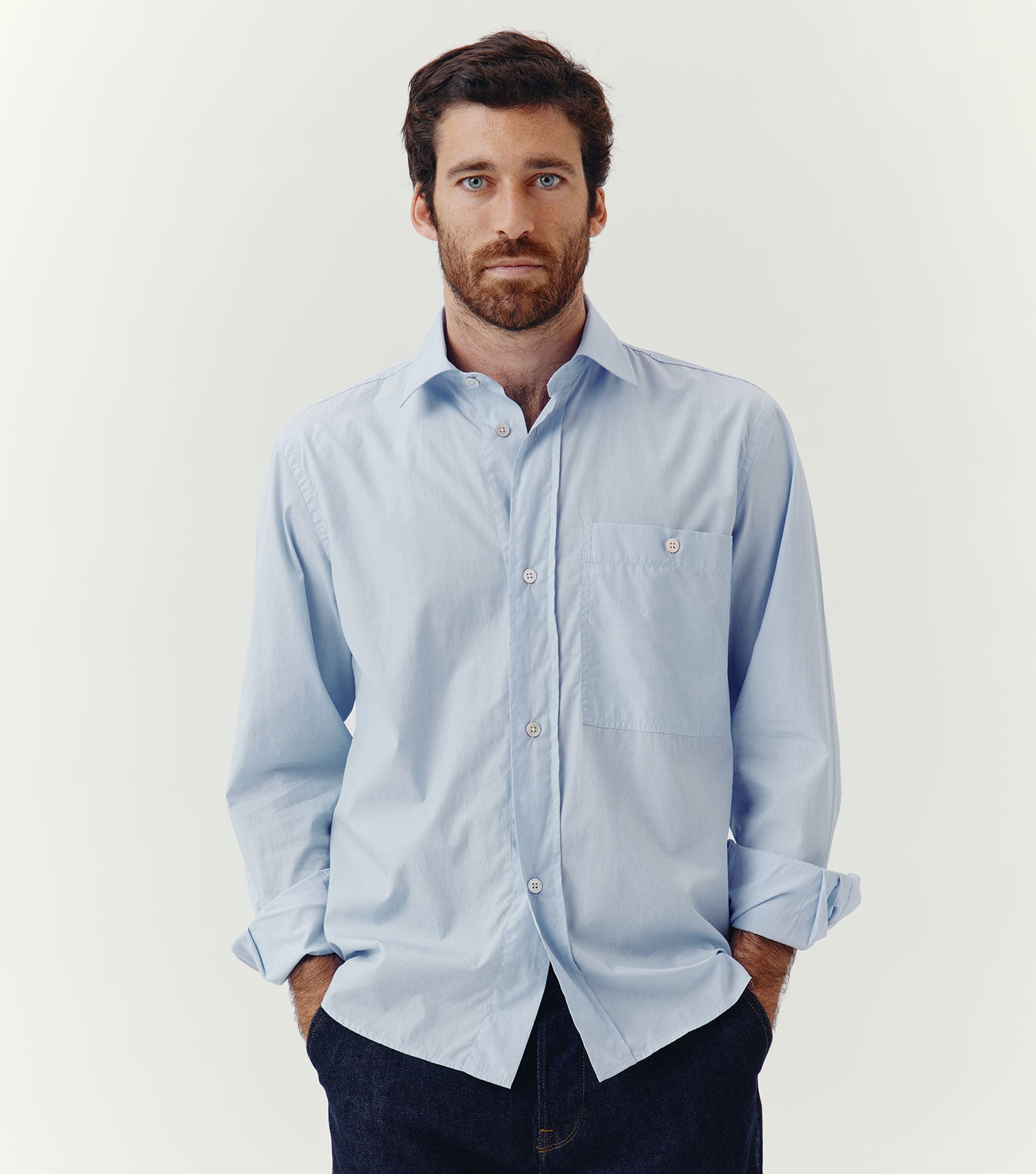 Relaxed Fit Pocket Fil a Fil Shirt Light Blue - Blaw x Koike