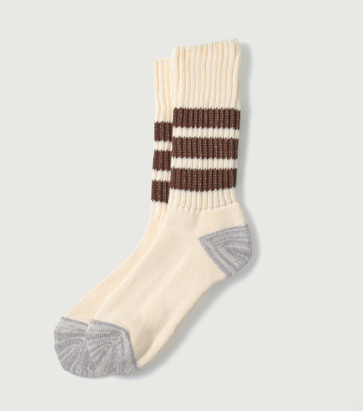 Coarse Ribbed Oldschool Crew Socks Brown - Rototo