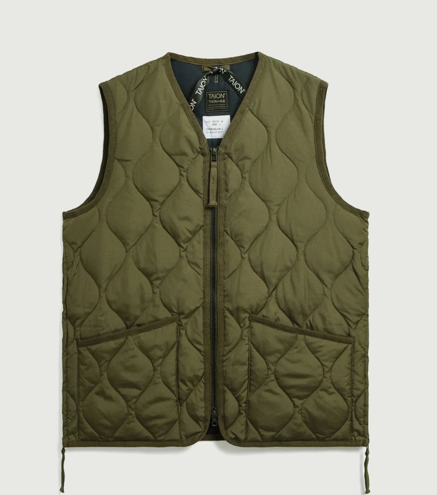 Unisex Military Zip V Neck Down Vest D Olive - TAION