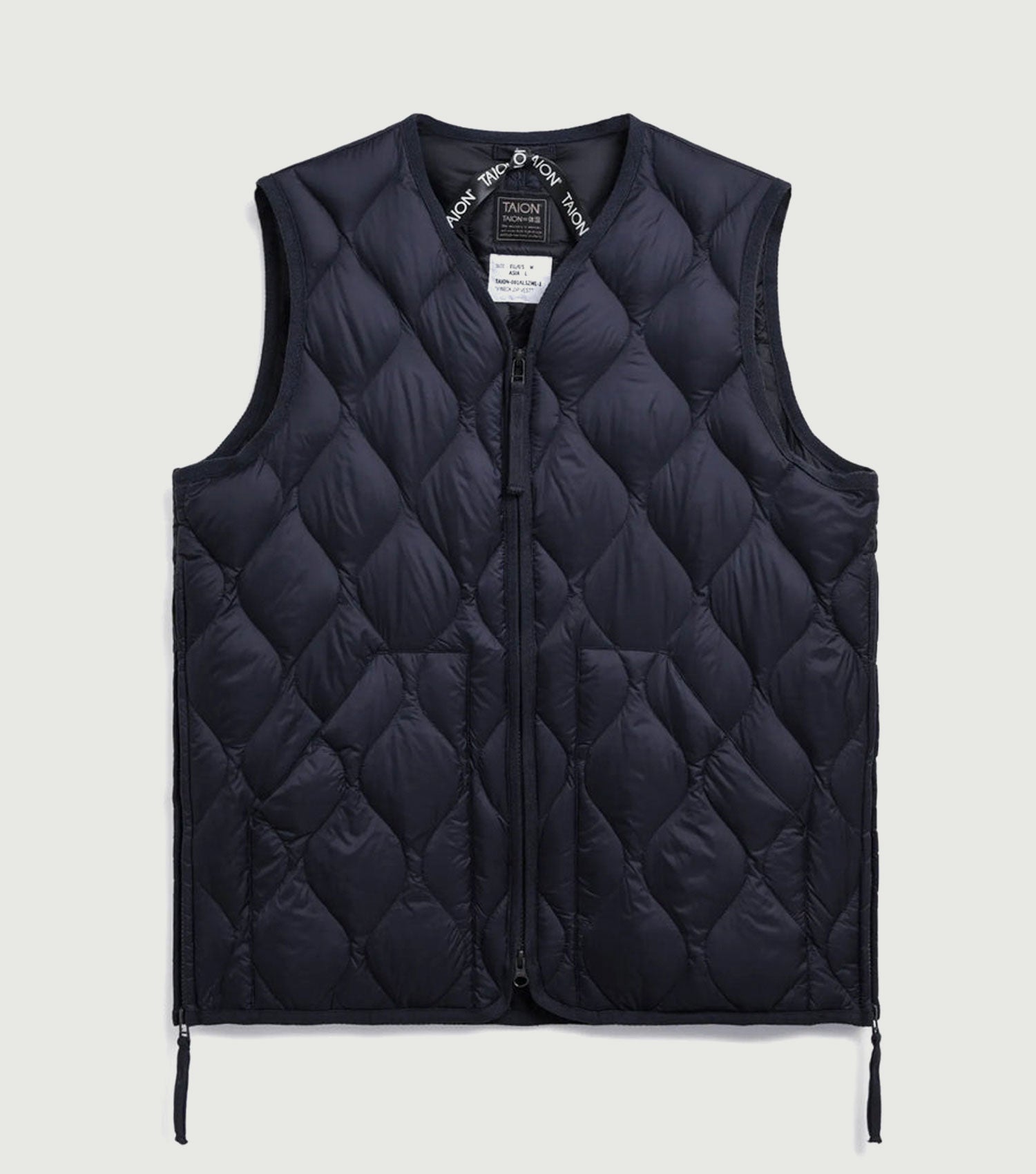 Military V Neck W-Zip Down Vest D.Navy - TAION