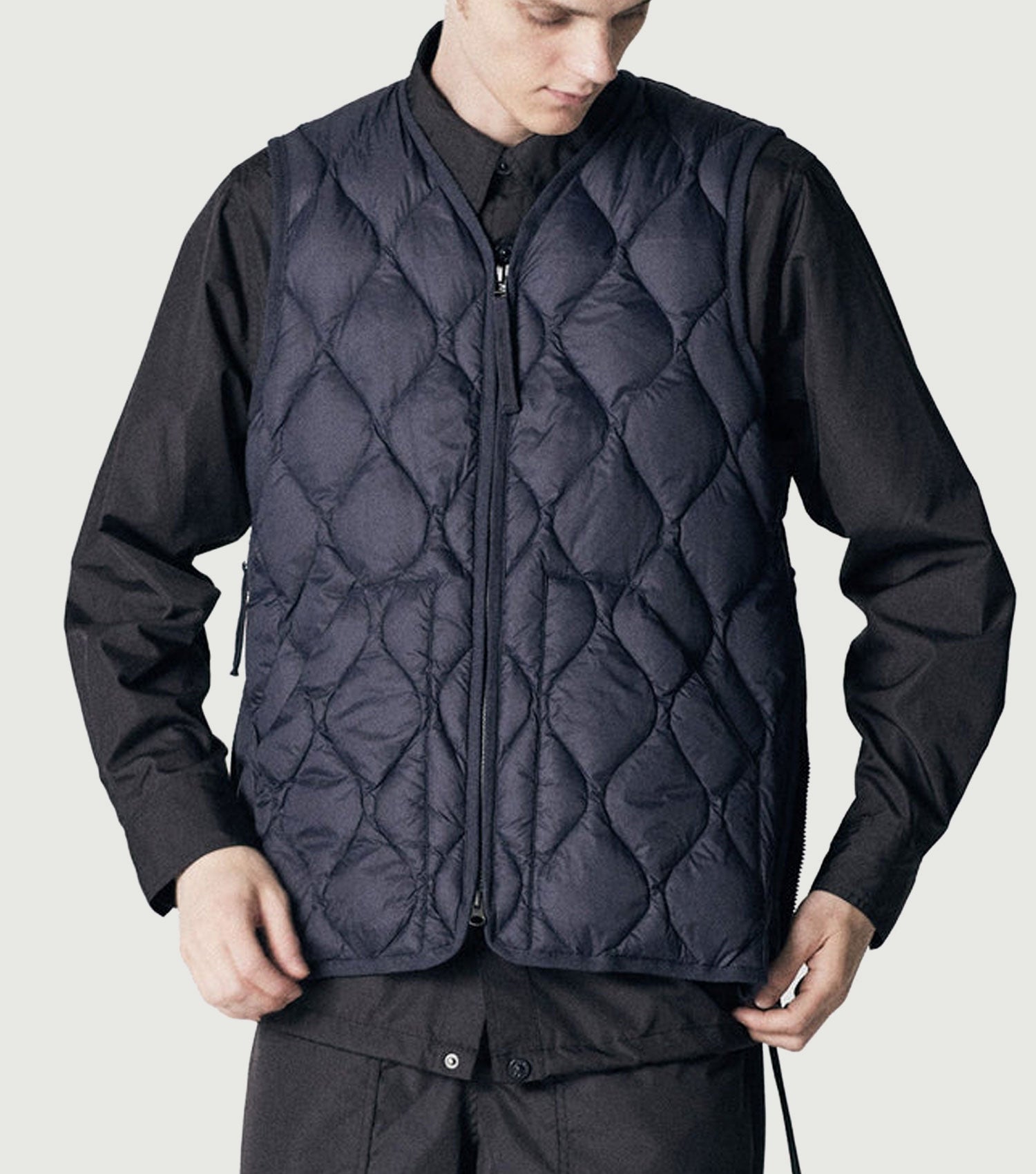 Military V Neck W-Zip Down Vest D.Navy - TAION