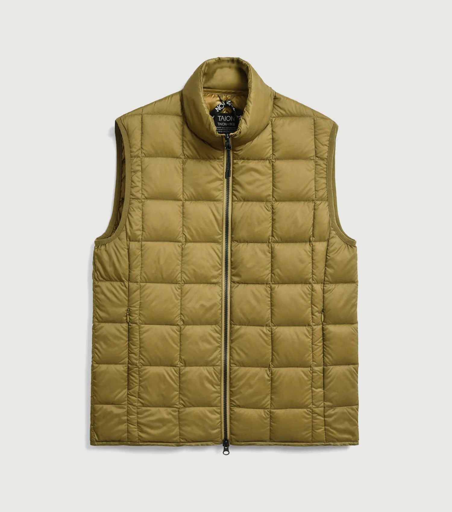 Hi Neck W-ZIp Down Vest Beige - TAION