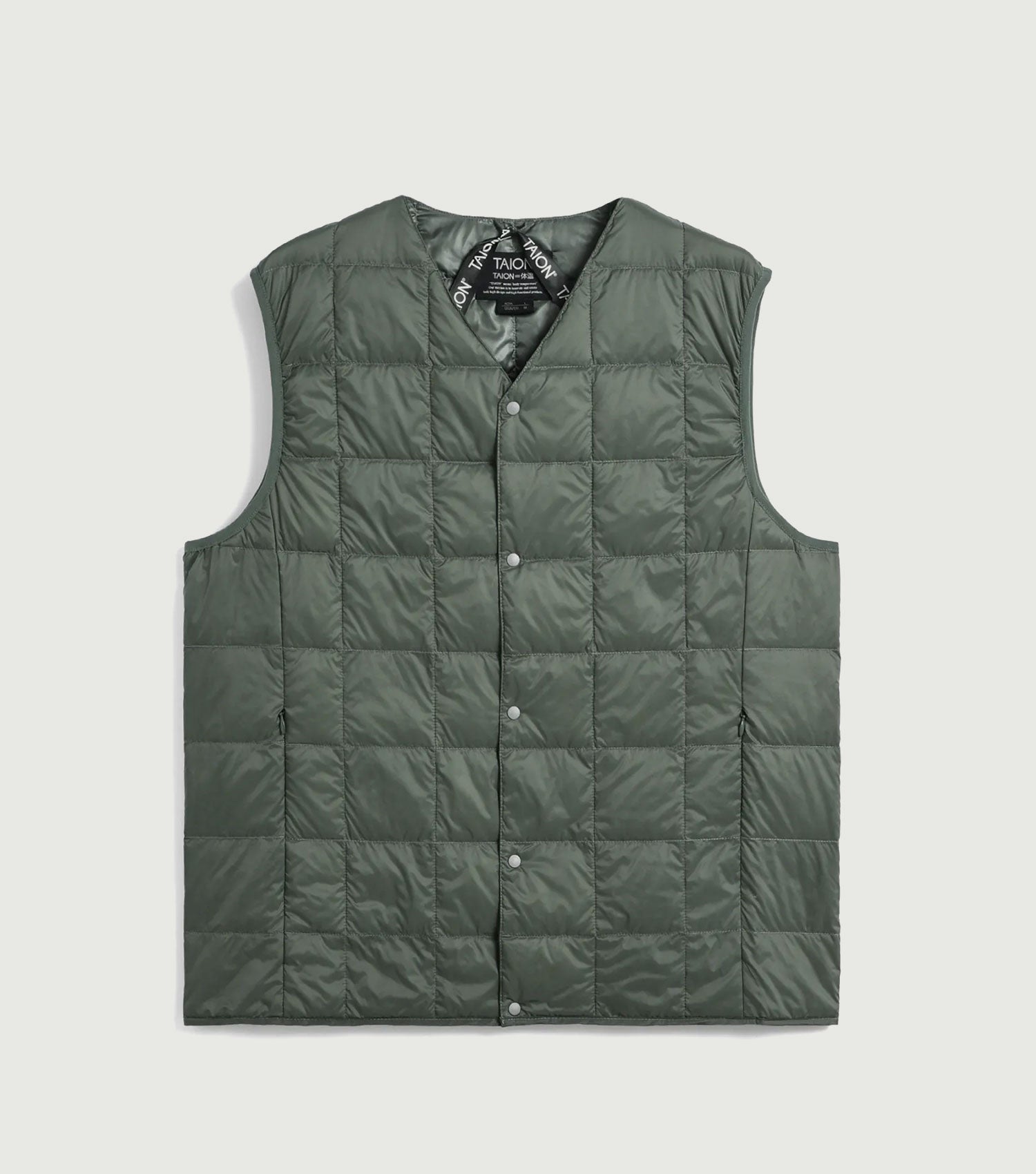 V-Neck Down Vest Sage Green - TAION