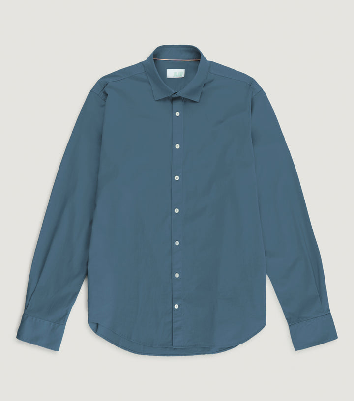 Poplin Stretch Spread Collar Shirt Mid Blue