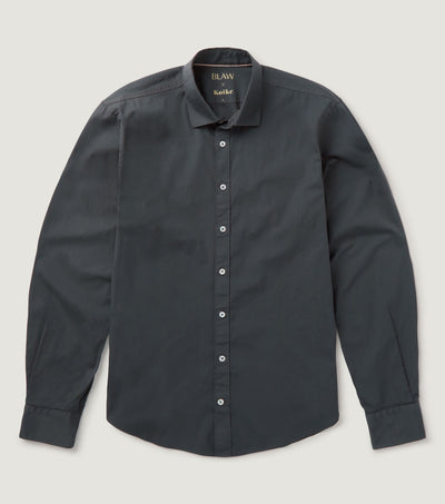 Garment dye Popelin Stretch Spread collar Shirt Charcoal - BLAW