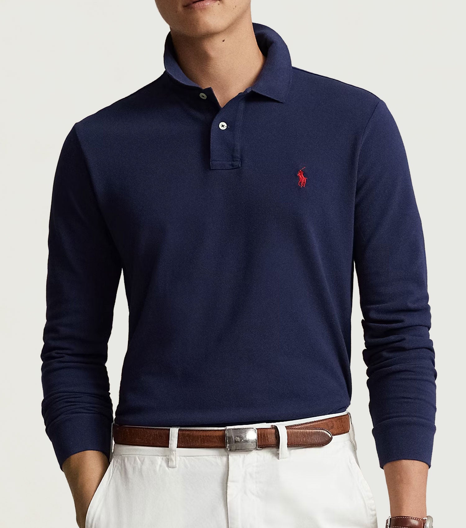 Custom Slim Fit Mesh Polo Shirt Newport Navy - Ralph Lauren