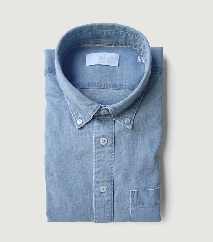 Denim Stretch Button Down Shirt Blue