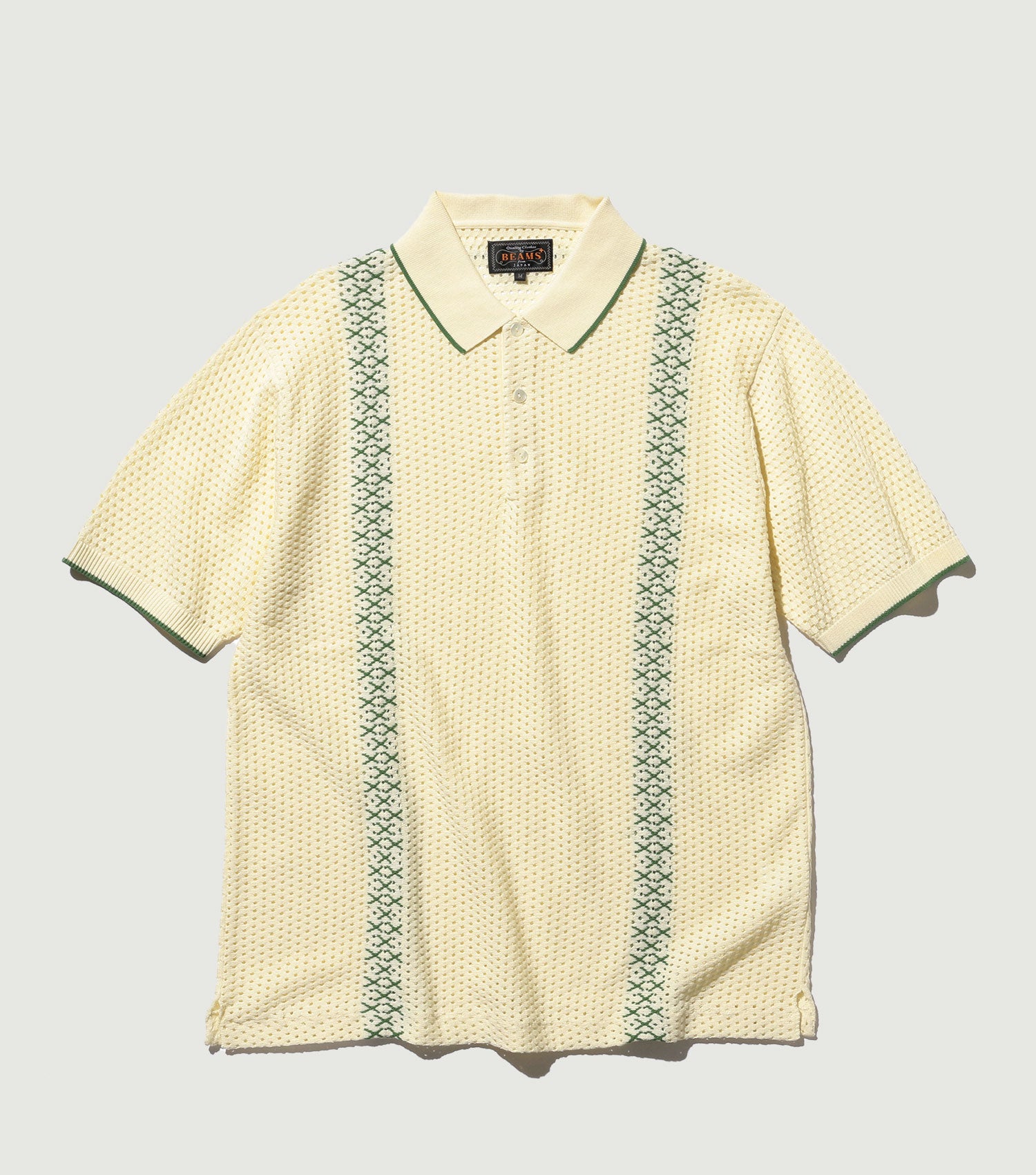 Knit Polo Mesh Stripe Off White - Beams Plus