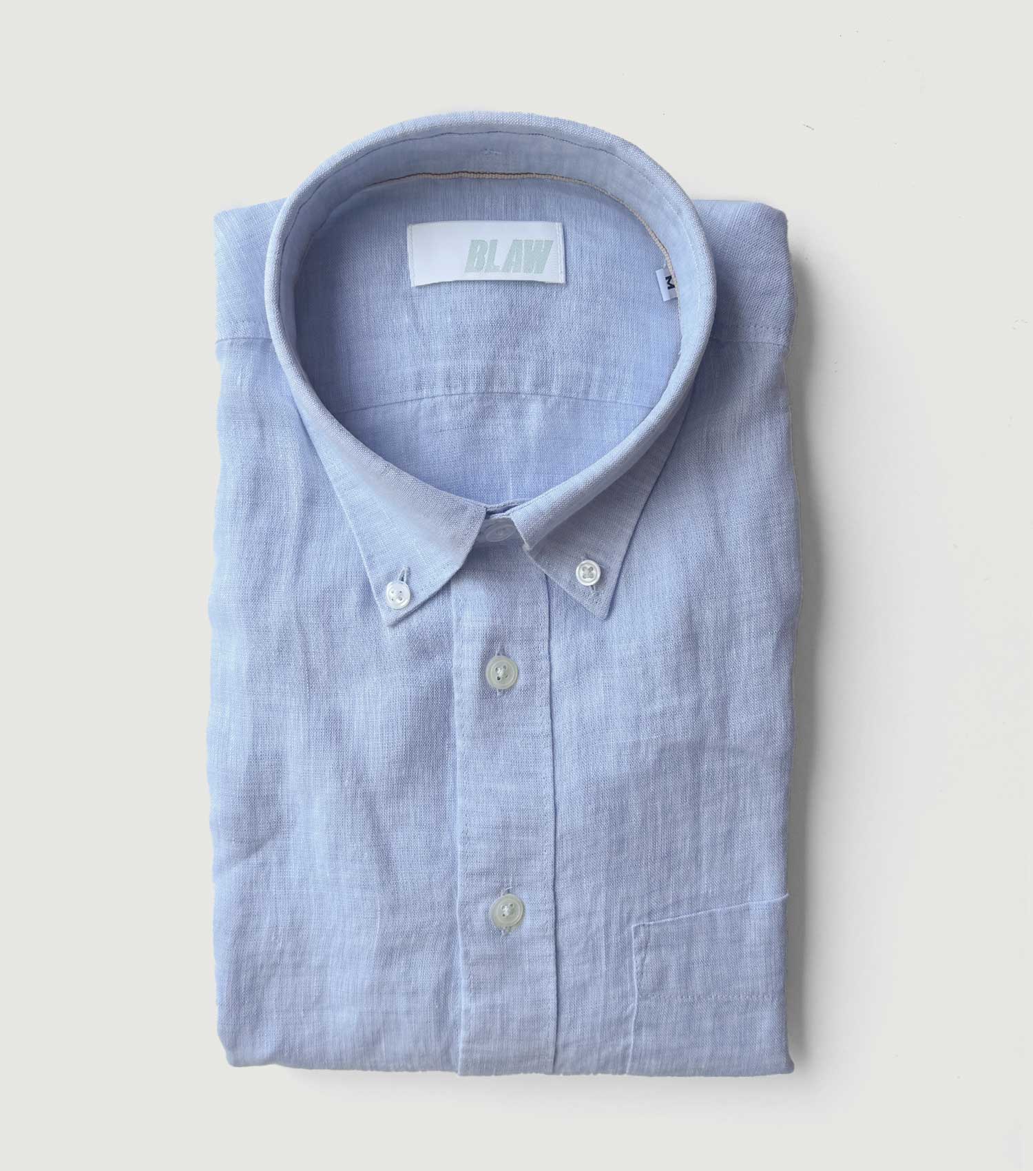 100% Linen Button Down Shirt Light Blue - BLAW