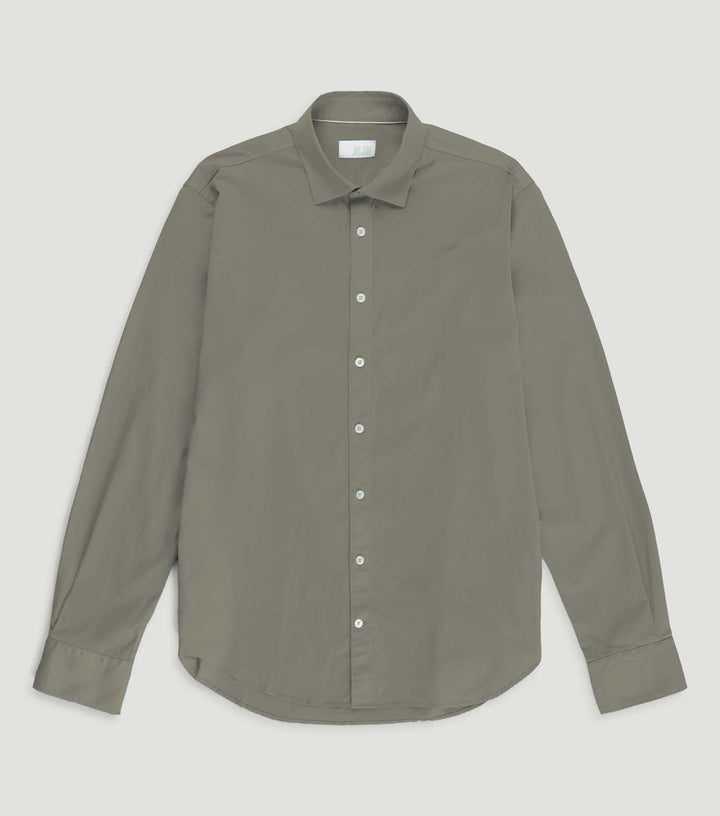 Poplin Stretch Spread Collar Shirt Khaki
