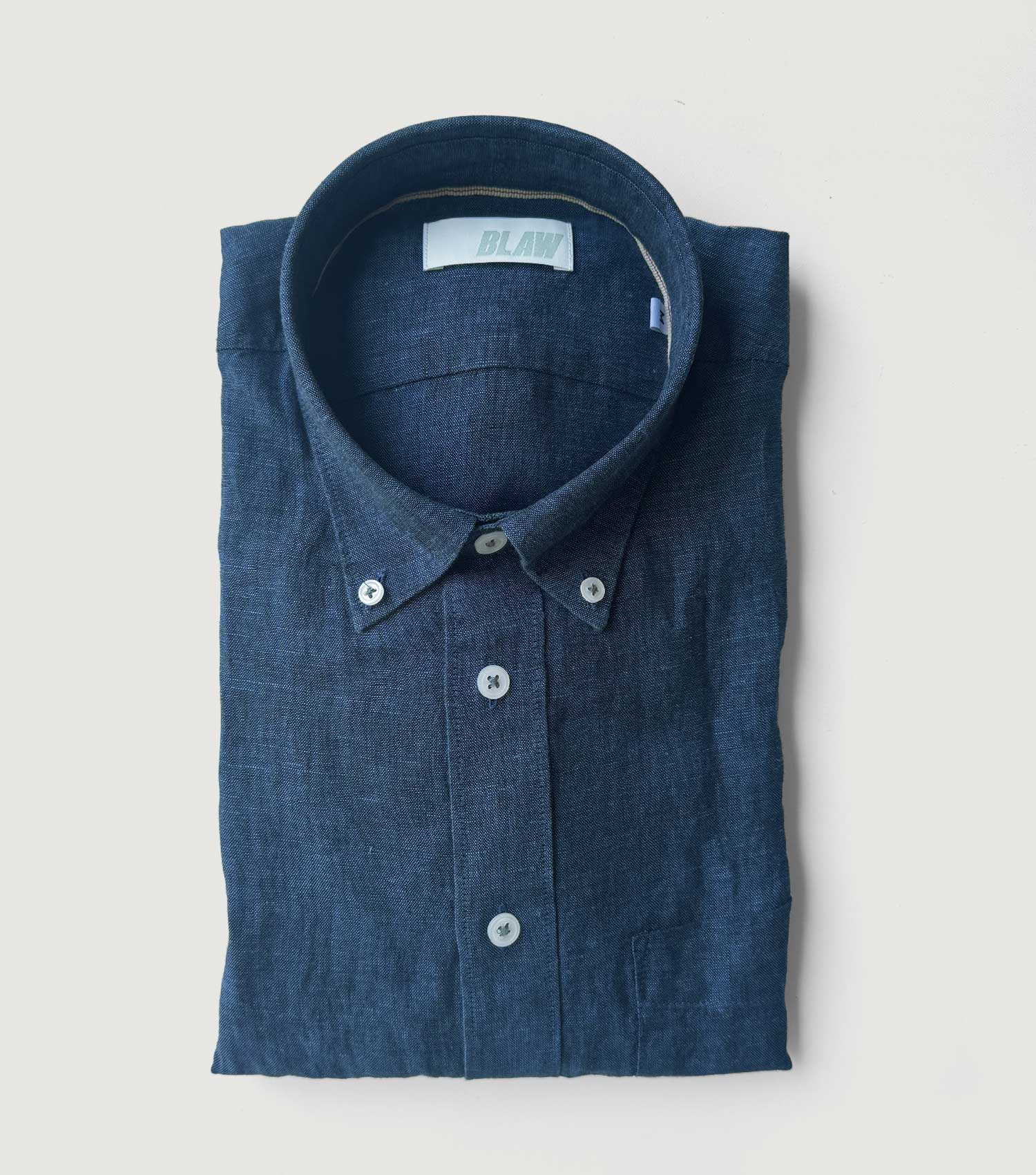 100% Linen Button Down Shirt Navy - BLAW