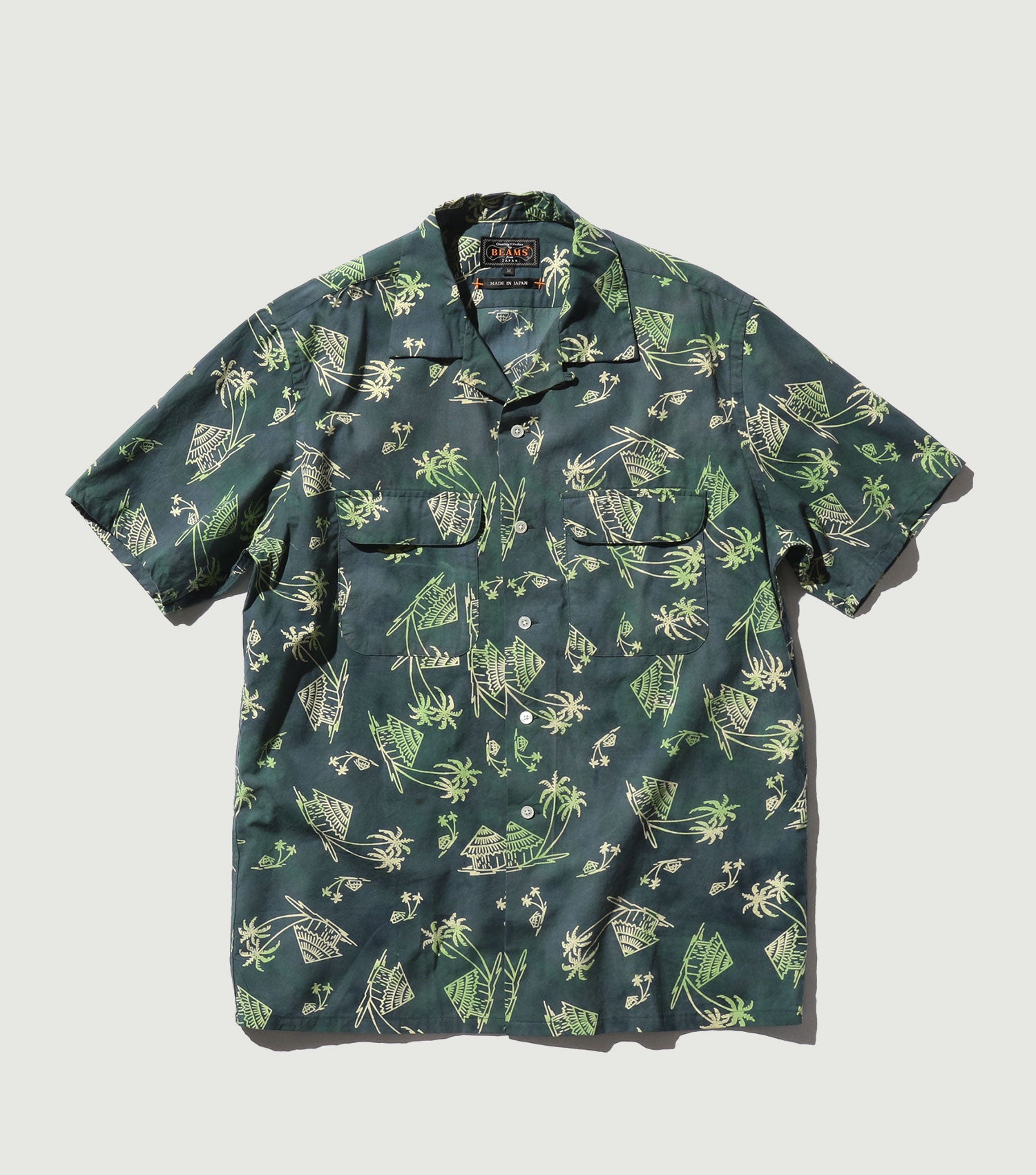 Open Collar Batik Print Green - Beams Plus