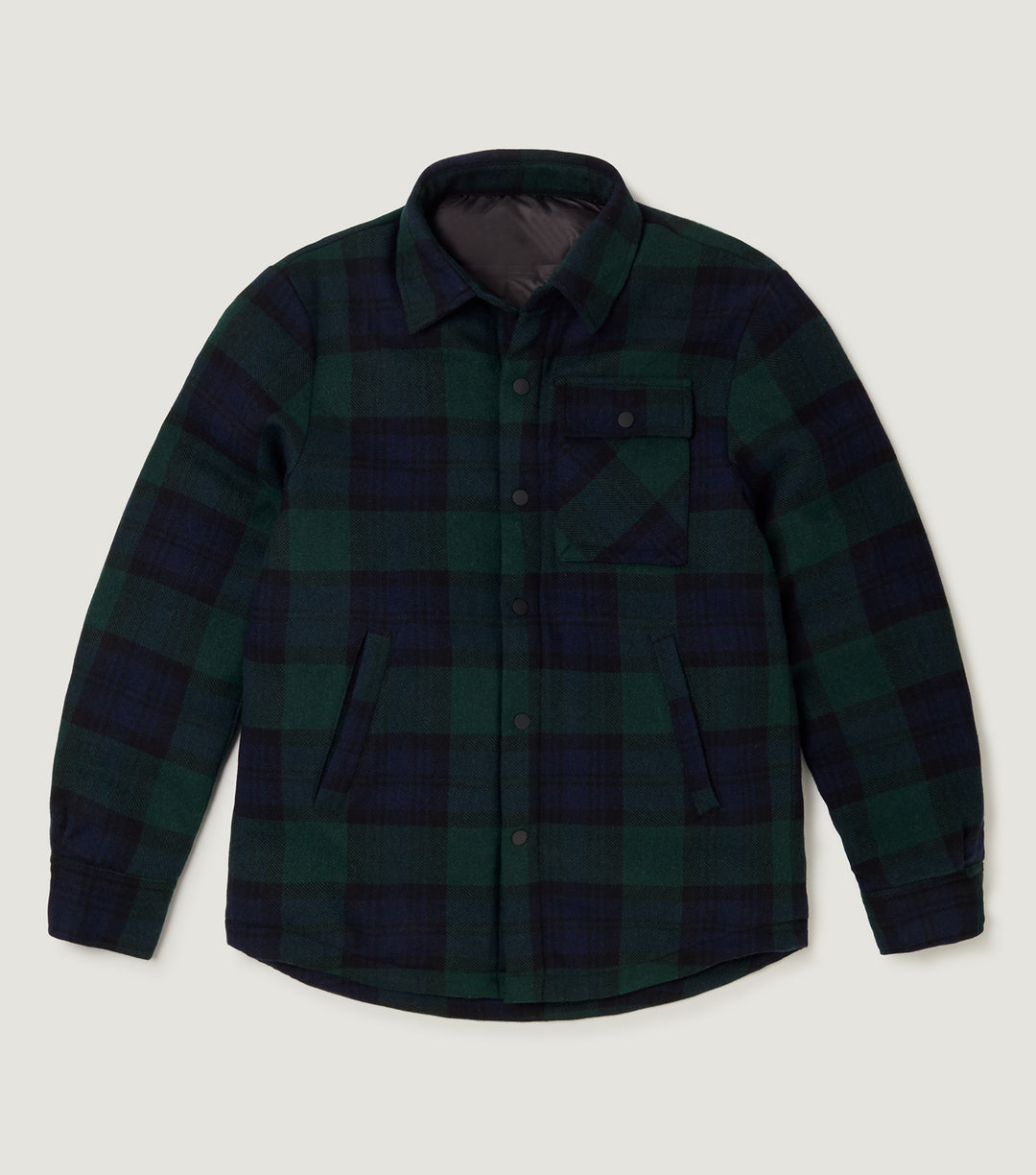 Padded Wool Check Jacket Green - BLAW