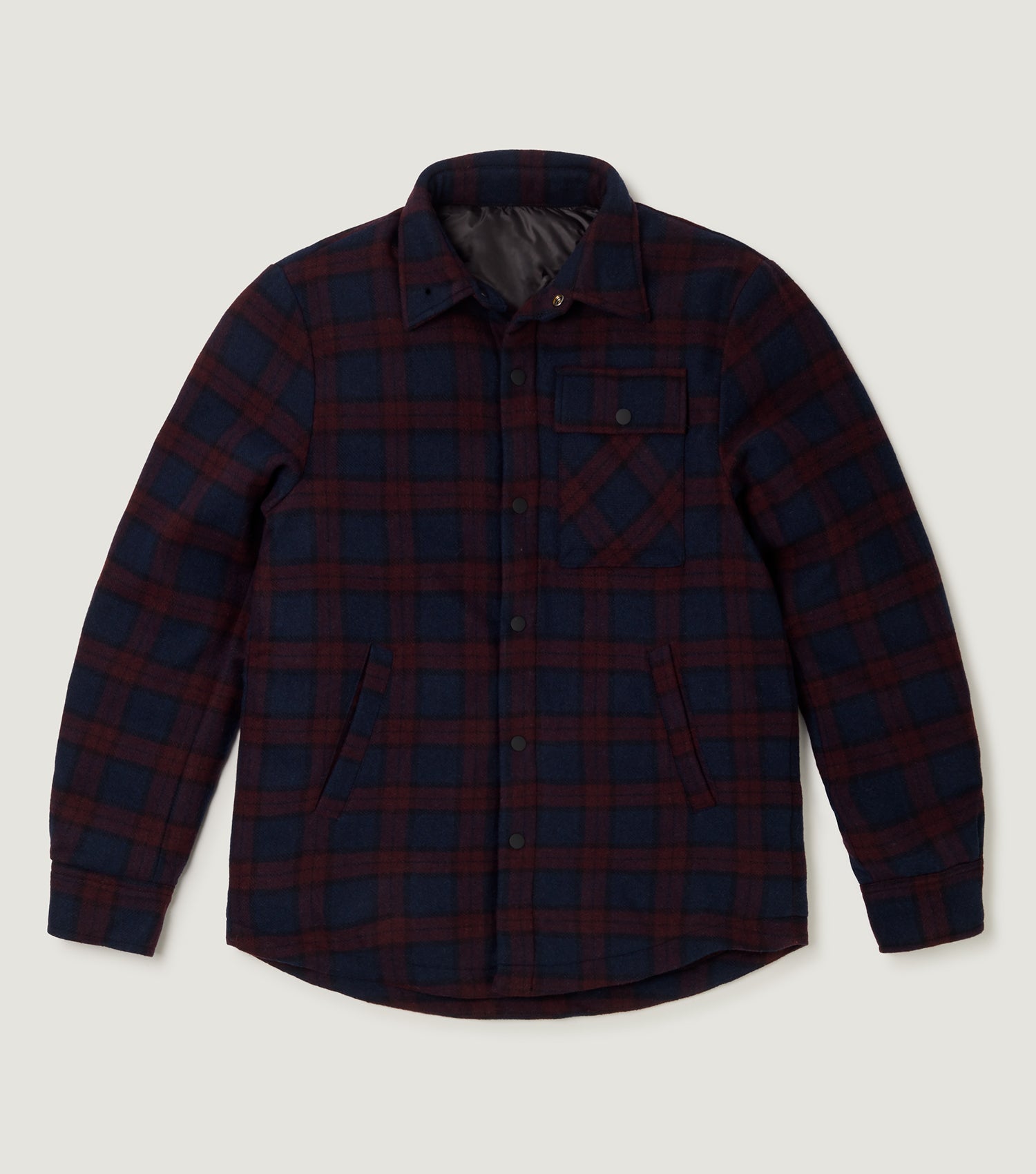 Padded Wool Check Jacket Burgundy - BLAW