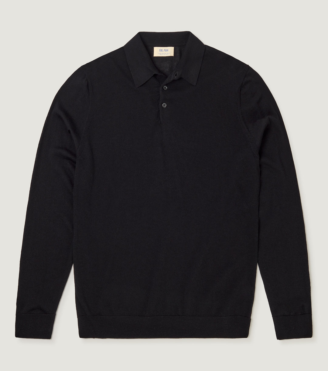 Long Sleeve Polo 100% Extra Fine Merino Wool Black - BLAW