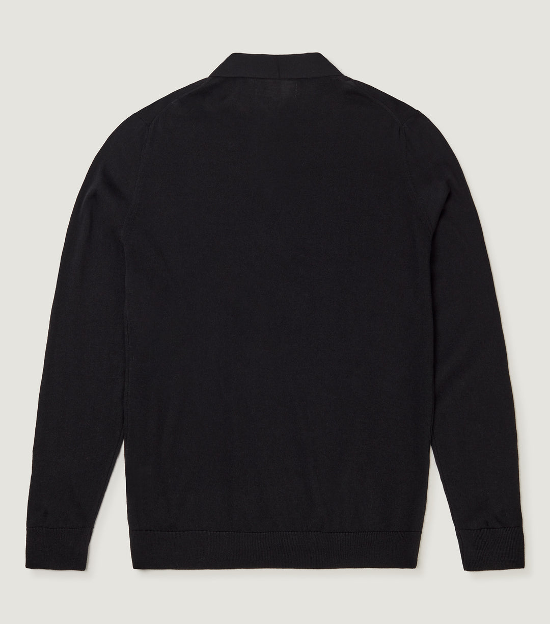 Long Sleeve Polo 100% Extra Fine Merino Wool Black - BLAW
