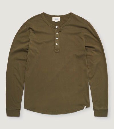 Pima henley t-shirt with long sleeves, Army - BLAW