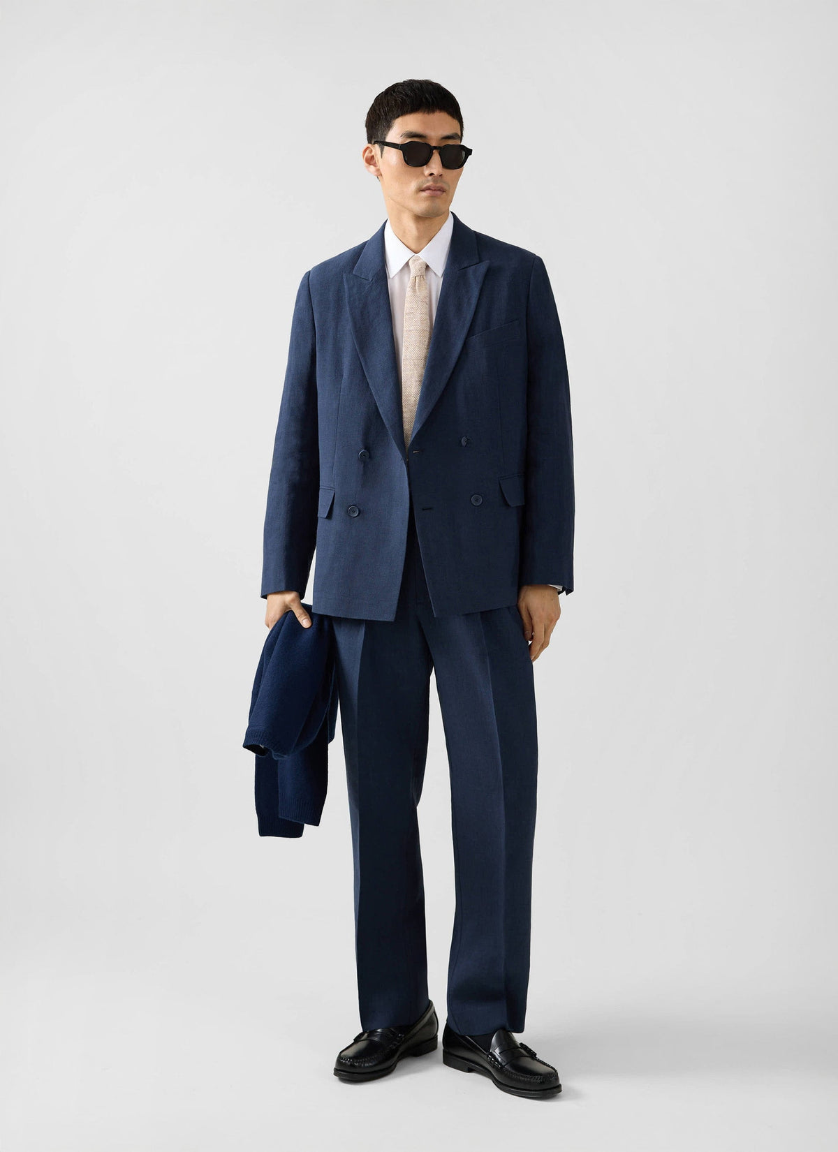 Clifton Boxy Double Breasted Blazer | Linen | Navy - Percival