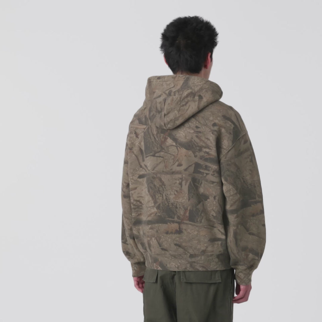 Hooded Feather Tree Sweat Camo Feather Tree, Khaki / Shungite, Garment dyed - Carhartt WIP