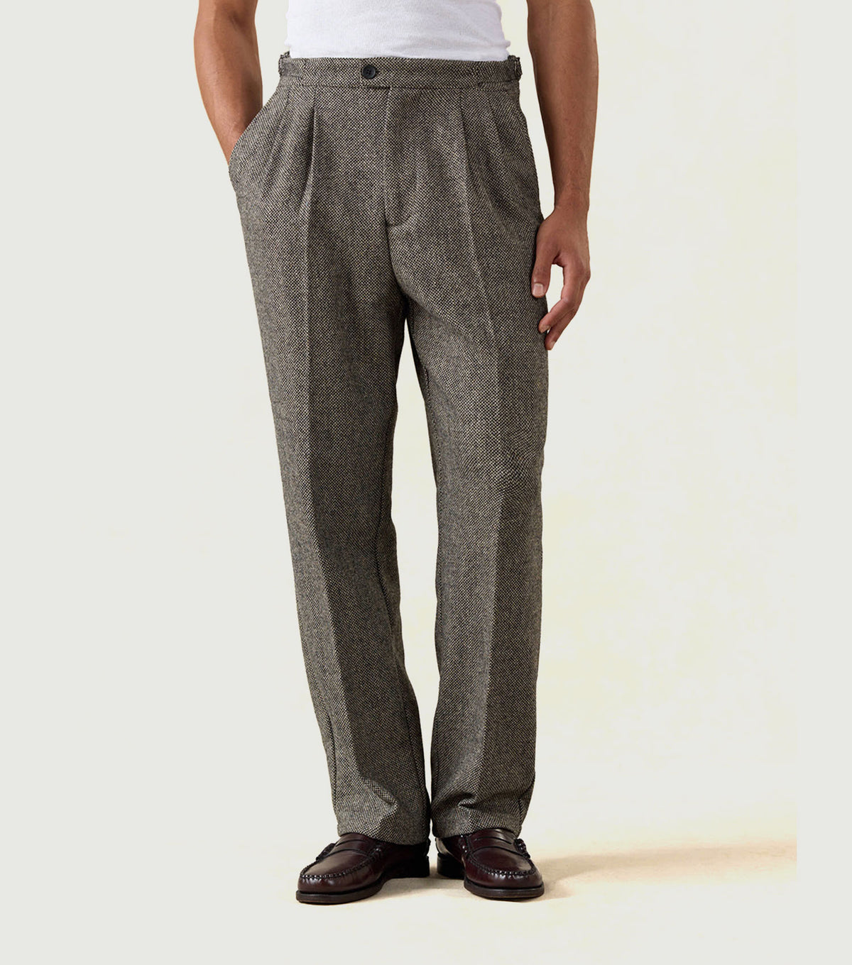 Blake Double Pleated Tailored Trousers Birdseye Wool Grey - Percival