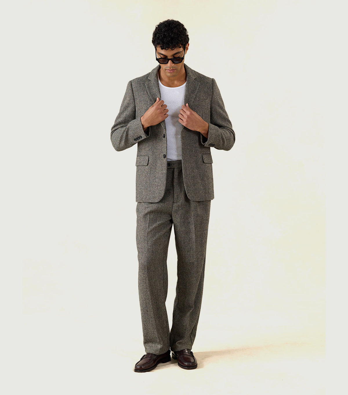 Blake Double Pleated Tailored Trousers Birdseye Wool Grey - Percival