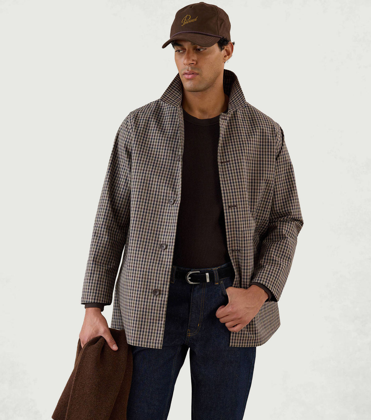 Sherlock Short Trench Coat Waterproof Watcher Check - Percival - Front on model