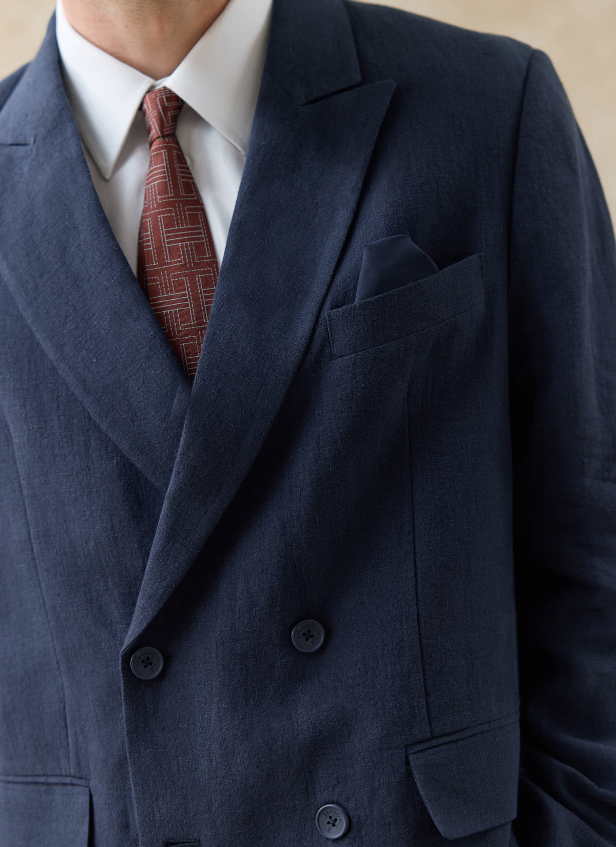 Clifton Boxy Double Breasted Blazer | Linen | Navy - Percival