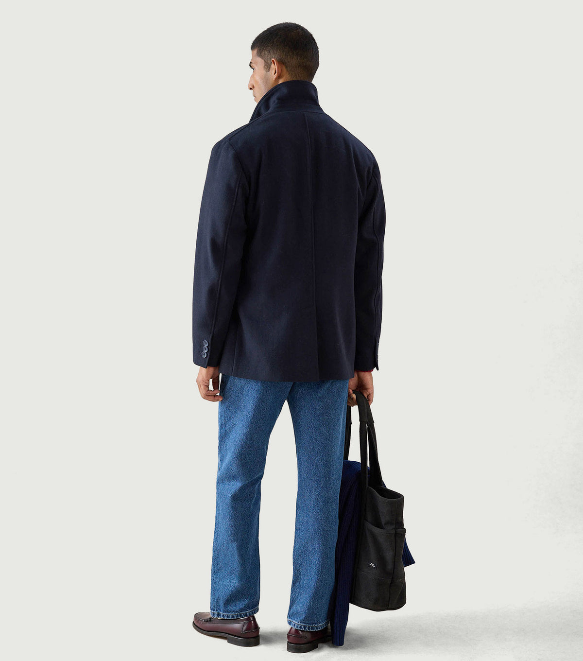 Peacoat Melton Wool Navy - Percival - Back on model