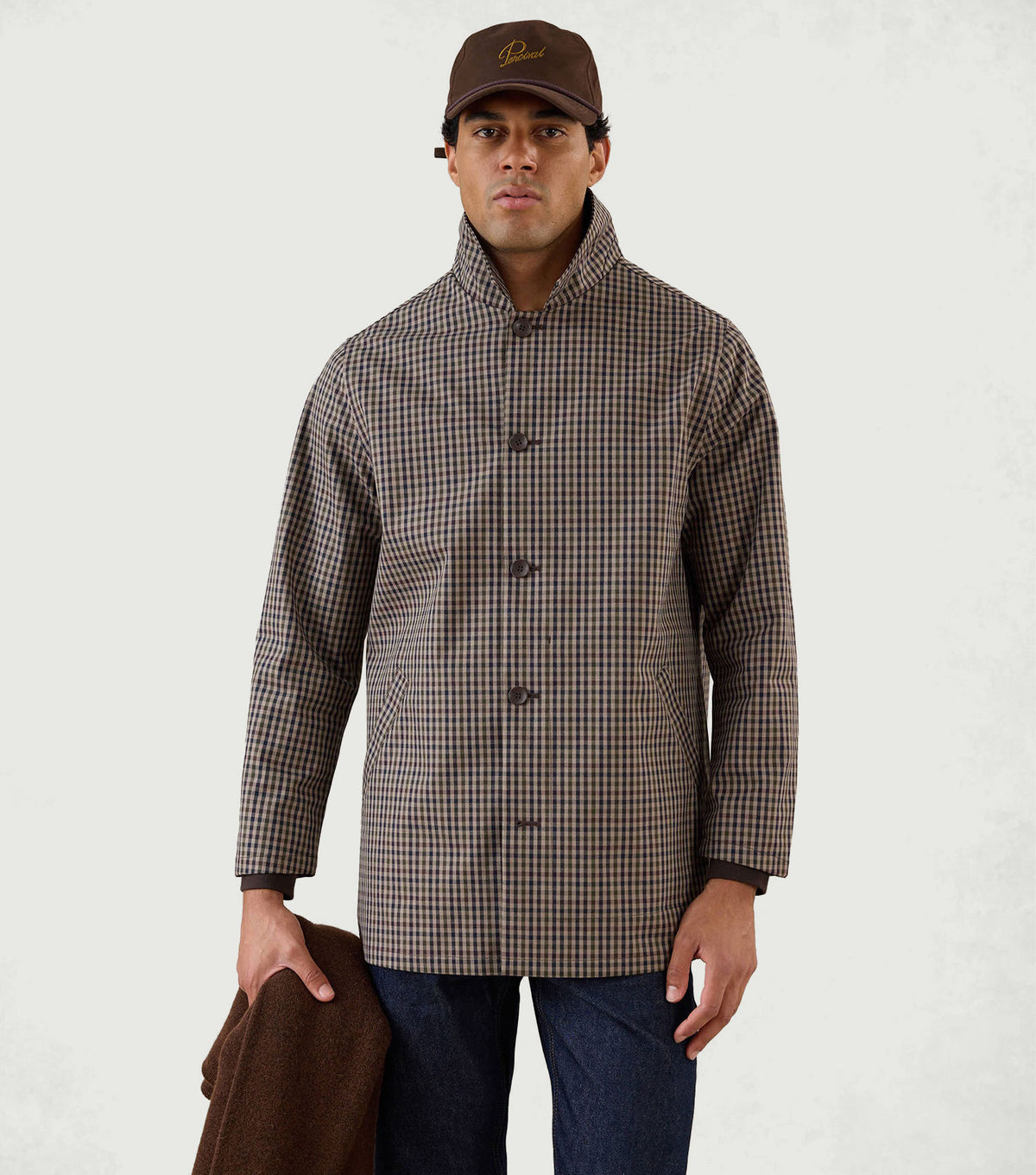 Sherlock Short Trench Coat Waterproof Watcher Check - Percival - Front on model