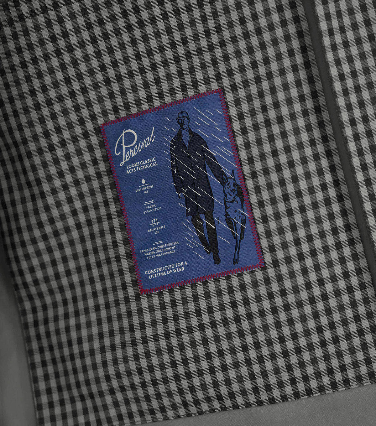 Sherlock Short Trench Coat Waterproof Watcher Check - Percival - Label detail
