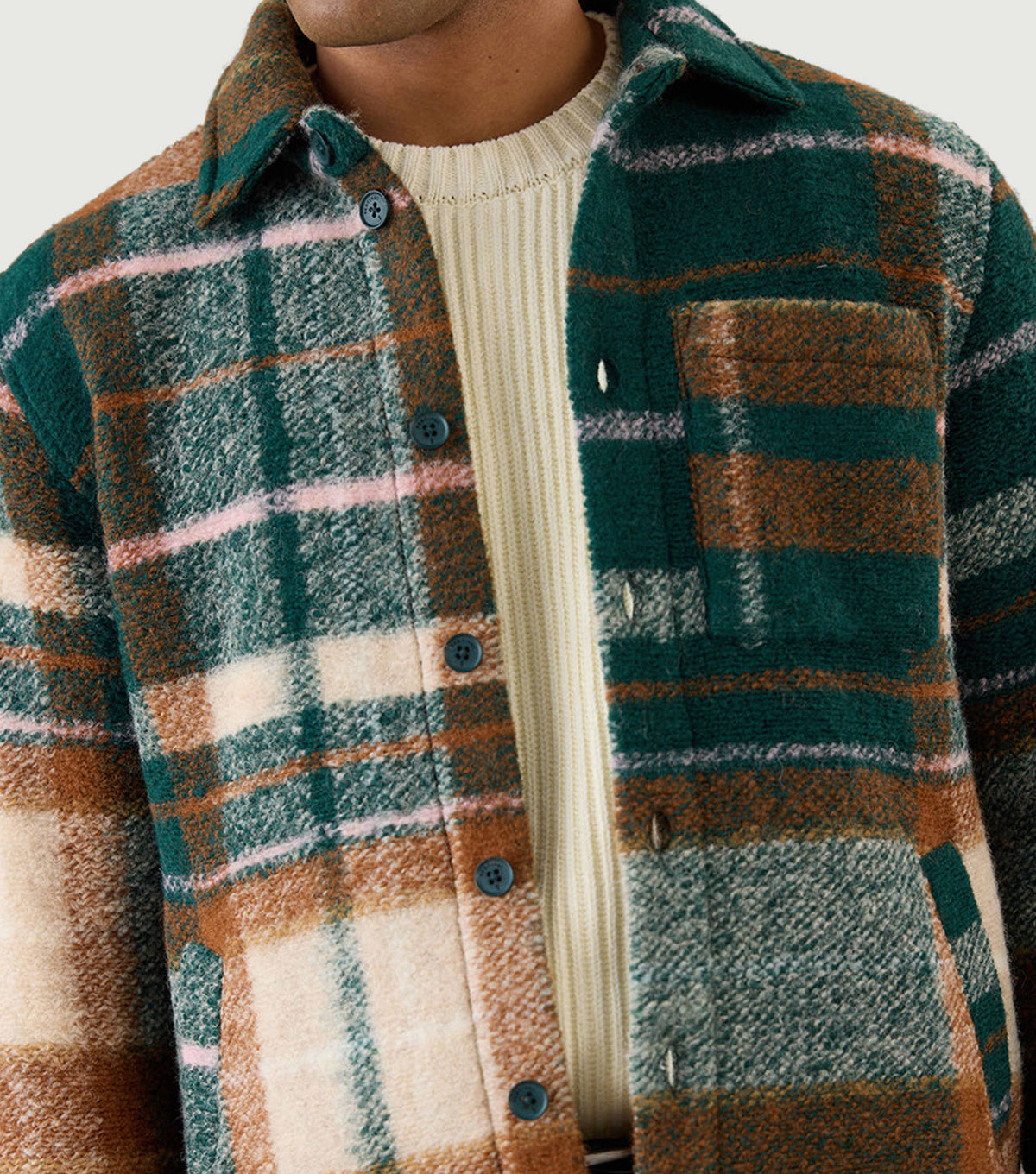 Knowles Overshirt Wool Multi Check - Percival - Fabric detail