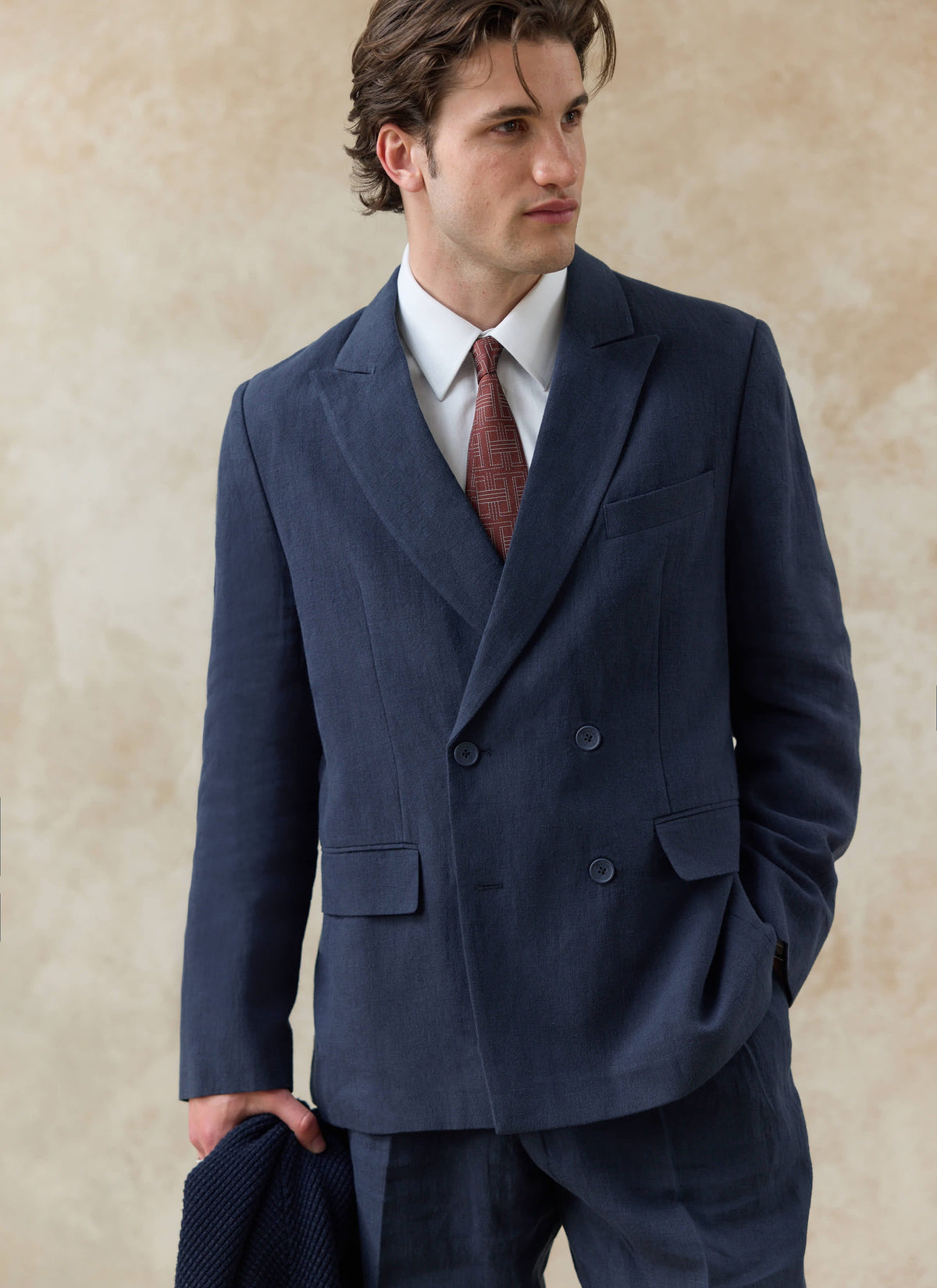 Clifton Boxy Double Breasted Blazer | Linen | Navy - Percival