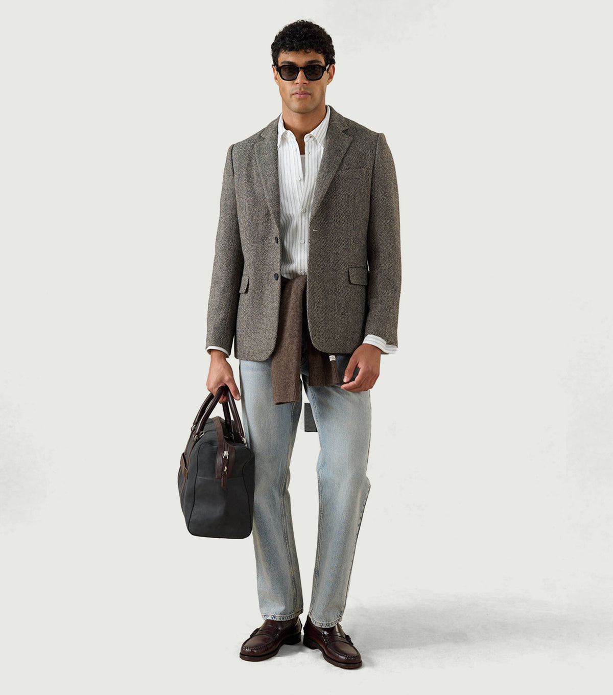 Tailored Blazer Birdseye Wool Grey - Percival - Full look