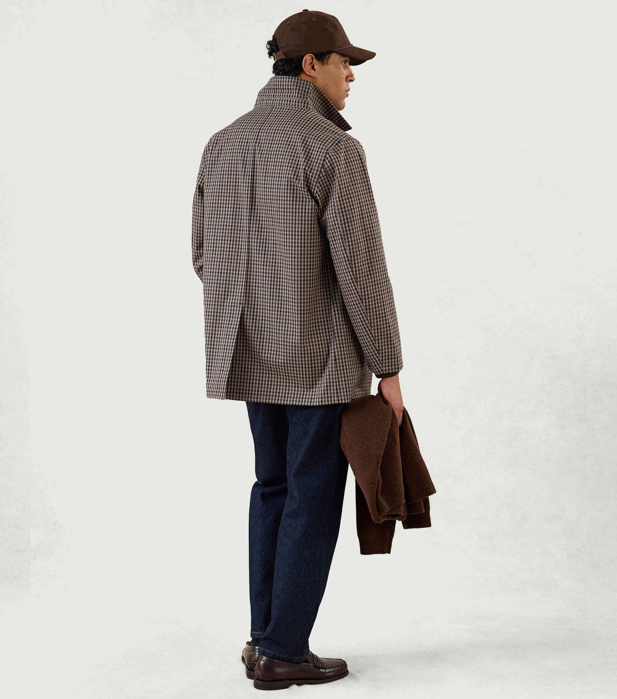 Sherlock Short Trench Coat Waterproof Watcher Check - Percival - Back on model