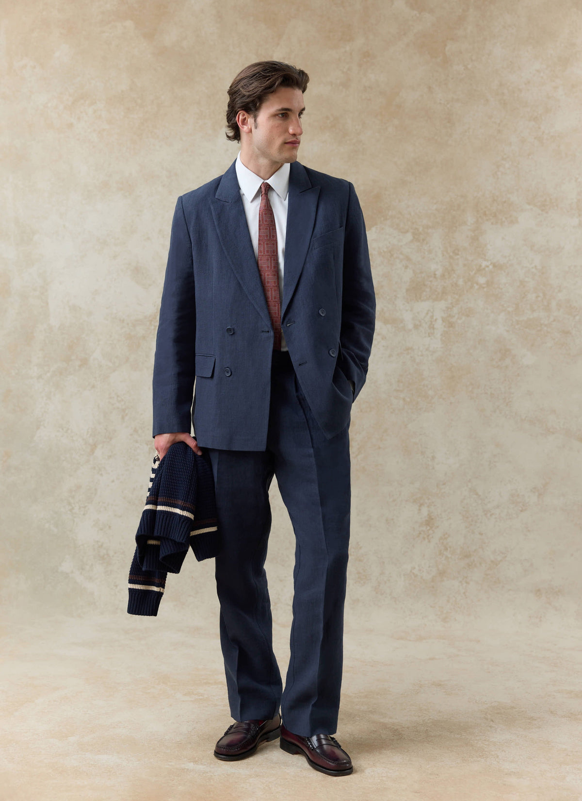 Clifton Boxy Double Breasted Blazer | Linen | Navy - Percival