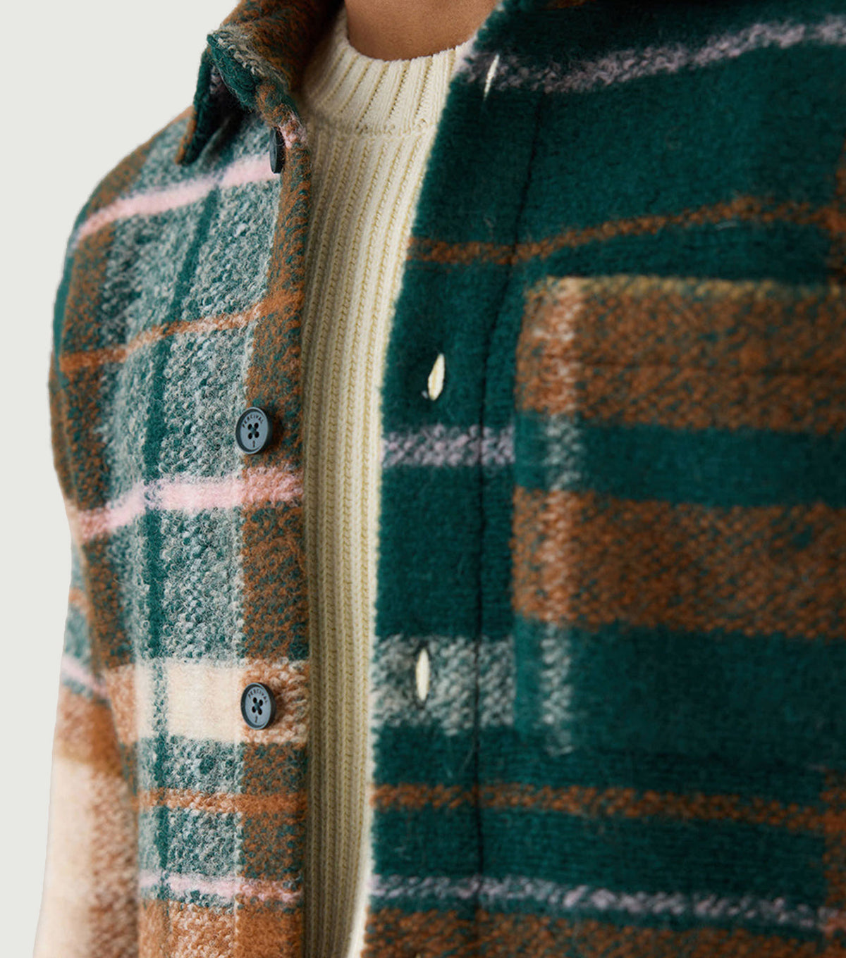 Knowles Overshirt Wool Multi Check - Percival - Check pattern detail