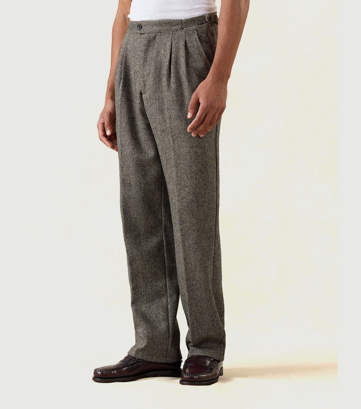 Blake Double Pleated Tailored Trousers Birdseye Wool Grey - Percival