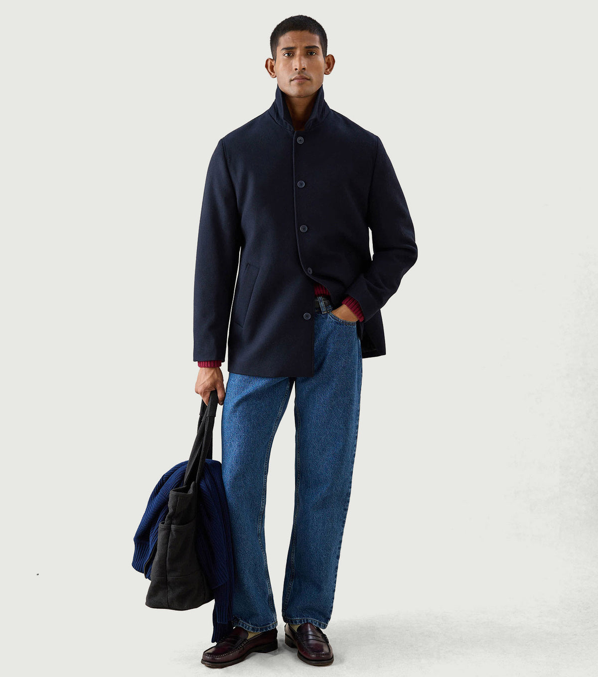 Peacoat Melton Wool Navy - Percival - Full look