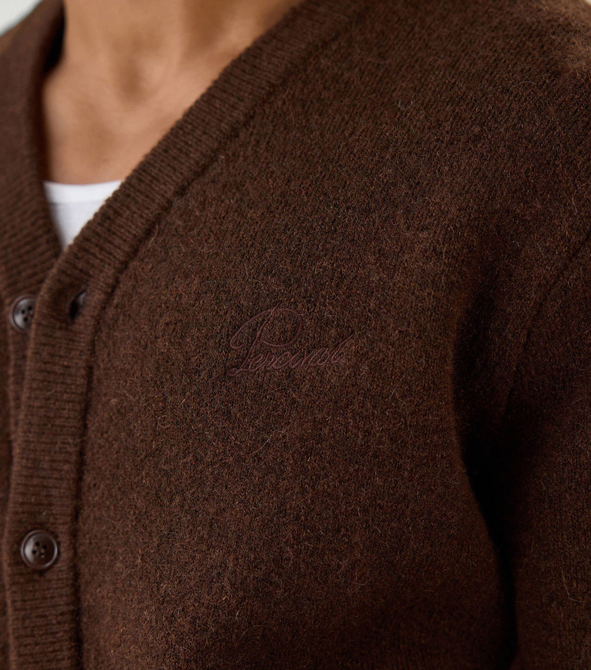 White Glove Boxy Cardigan Mohair Espresso - Percival - V-neck detail