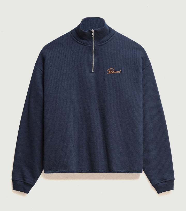 Conrad Funnel Neck 1/4 Zip Jumper  Cotton  Navy
