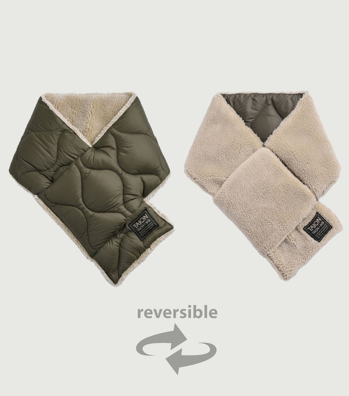 Military Reversible Down Scarf Dark Olive - TAION - Reversible quilted and fleece sides