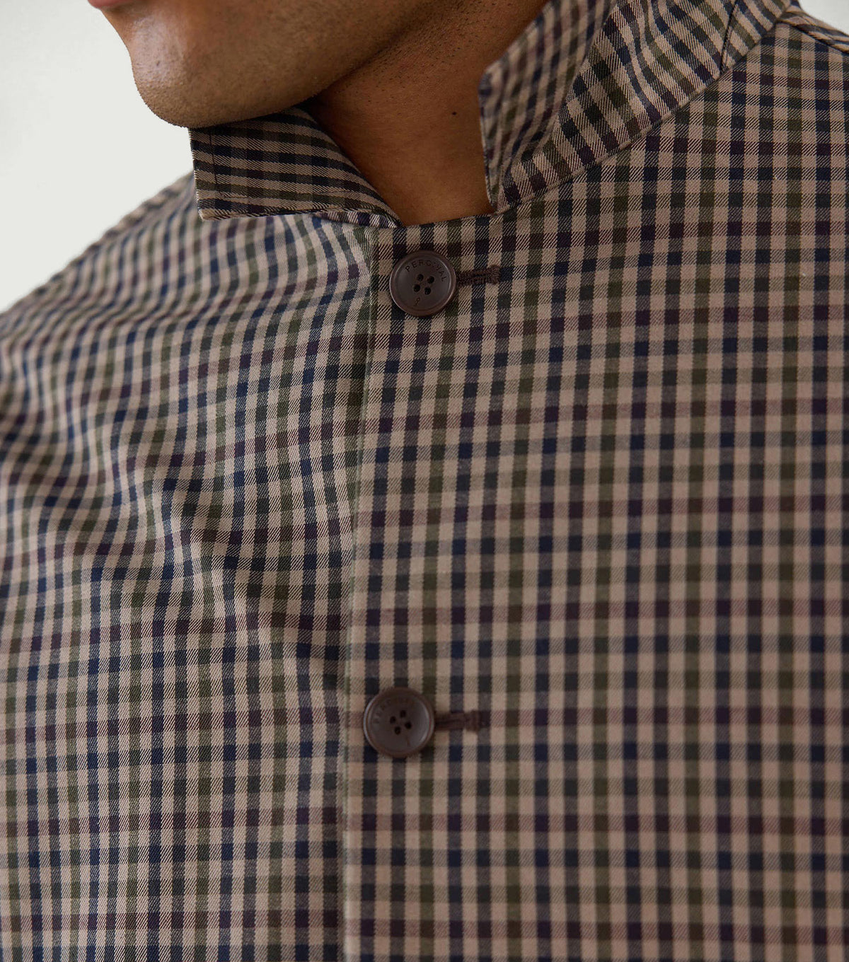 Sherlock Short Trench Coat Waterproof Watcher Check - Percival - Collar detail